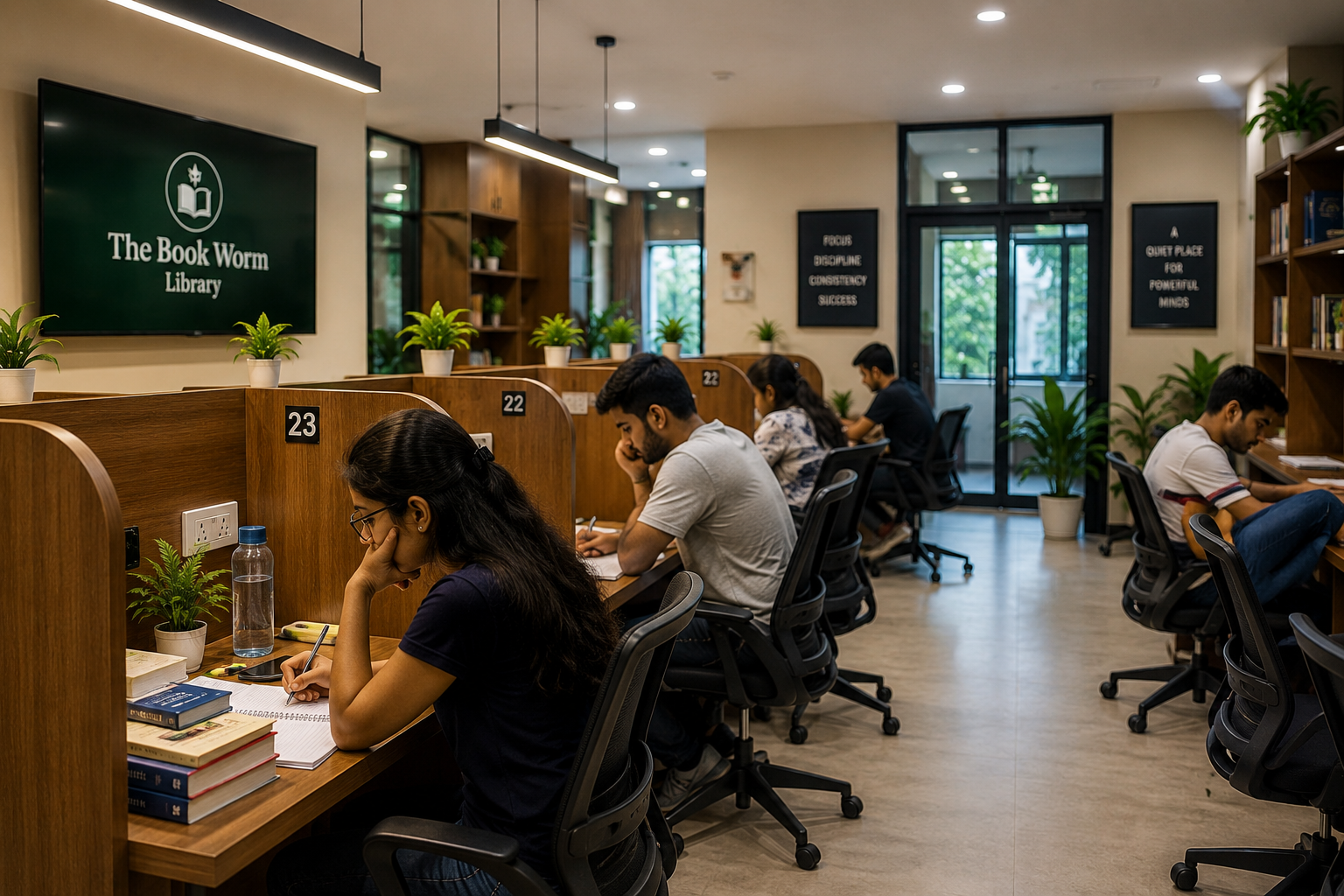 The Book Worm Library Interior - Silent Study Space with Premium Facilities